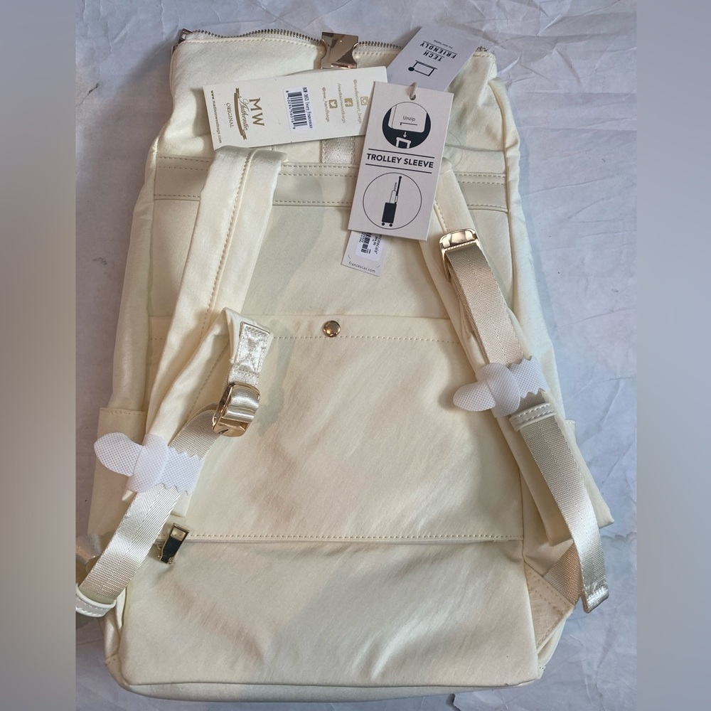 Francesca’s collections Wendi Nylon Buckle Flap Backpack ivory gold zip